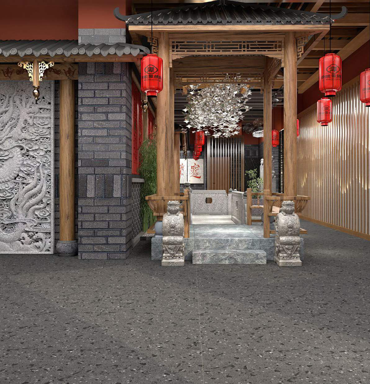 Porcelain surface shown in an interior application