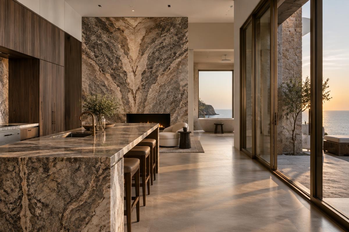 Luxury Residential project featuring Stone + Surfaces, Custom Doors & Windows, Kitchen + Bath